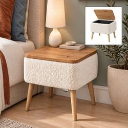 Κομοδίνο Nivo Megapap ύφασμα teddy χρώμα λευκό - pine oak 45x35x45εκ
