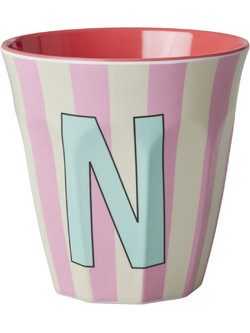 Rice - Melamine Cup with the Letter N - Blue and Pink - Medium - 250 ml