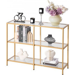 VEVOR 3-Tier Glass Console Table Golden / Marble-3 Tiers