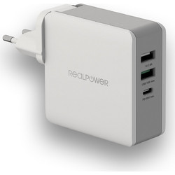 RealPower 2x USB / USB Type-C Wall Adapter White DeskCharge-65
