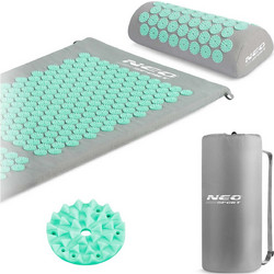 Neo - sport Χαλί μασάζ Acupressure με μαξιλάρι 127x48cm, για ανακούφιση στους πόνους σπονδυλικής στήλης σε χρώμα γκρι-μέντα