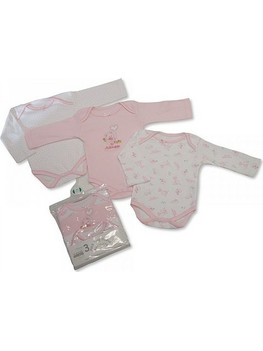 Nursery Time Σετ Φορμάκια Εσώρουχα Μακρυμάνικα για Κορίτσι Λευκό Ροζ BW-202