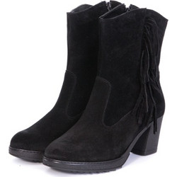 Stefania Γυναικεία Μποτάκια Cowgirl Suede Μαύρα με Χοντρό Χαμηλό Τακούνι 0610