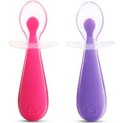Munchkin Gentle Spoons Σετ Βρεφικά Κουτάλια Σιλικόνης 6m+ Μωβ Ροζ 2τμχ