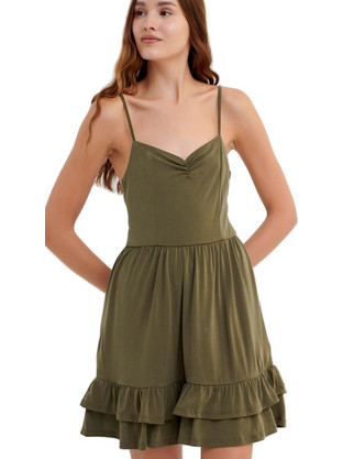 Funky Buddha Mini Καλοκαιρινό Καθημερινό Φόρεμα Χακί FBL005-106-13