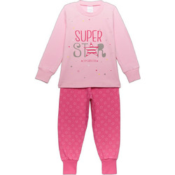 Pretty Baby Star Παιδική Πιτζάμα Βαμβακερή Χειμωνιάτικη Ροζ 64878