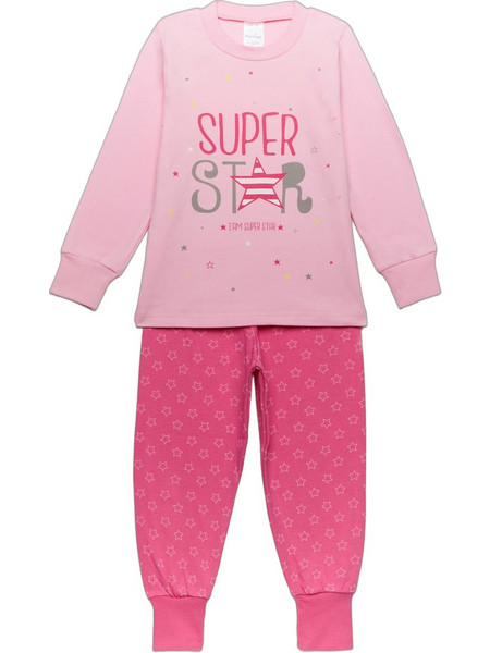 Pretty Baby Star Παιδική Πιτζάμα Βαμβακερή Χειμωνιάτικη Ροζ 64878