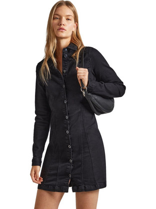 Pepe Jeans Yoni Mini Καλοκαιρινό Καθημερινό Φόρεμα Σεμιζιέ Τζιν Μαύρο PL953450-000