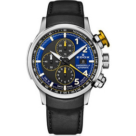 Edox Chronorally Ανδρικό Ρολόι Χρονογράφος Αυτόματο με Μαύρο Δερμάτινο Λουράκι 01129-TTNJCN-BUNJ