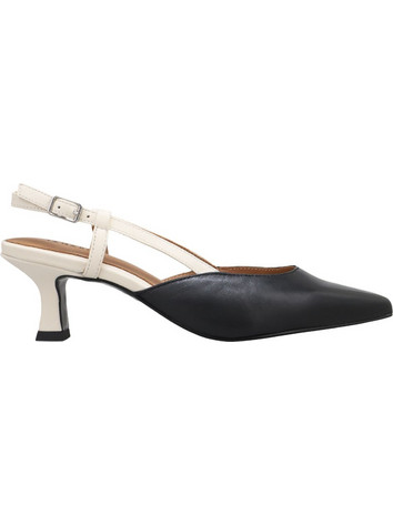 Tamaris Γόβες Slingback Δερμάτινες με Λεπτό Χαμηλό Τακούνι Μαύρες Εκρού 1-29504-42-098