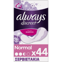 Always Discreet Normal Σερβιέτες Ακράτειας 2.5 Σταγόνες 44τμχ