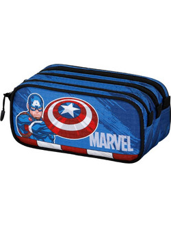 Karactermania Captain America Κασετίνα Βαρελάκι με 3 Θήκες Μπλε 06311