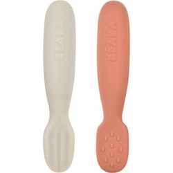 Beaba Σετ Βρεφικά Κουτάλια Σιλικόνης 4m+ Terracotta Velvet Grey 2τμχ