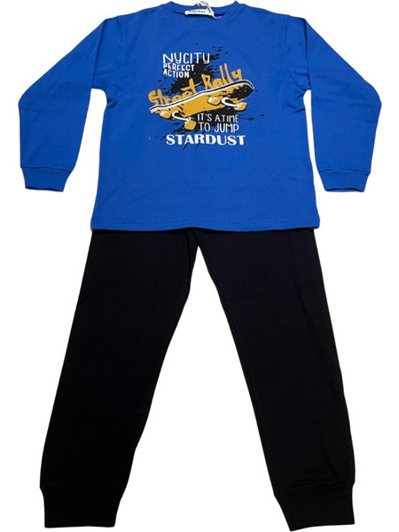 Stardust Παιδική Πιτζάμα Βαμβακερή Χειμωνιάτικη Royal Blue Μαύρη 733254091