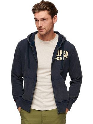 Superdry Vintage Ανδρική Ζακέτα Φούτερ με Κουκούλα και Φερμουάρ Navy Μπλε M2014116A-ADQ