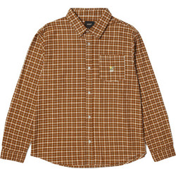 Huf Echo Oxford Plaid Ανδρικό Πουκάμισο Βαμβακερό Καρό Μακρυμάνικο Κανονική Γραμμή Καφέ BU00215