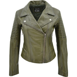 Leather 100 Γυναικείο Μπουφάν Δερμάτινο Κοντό Χακί 28-W-1894