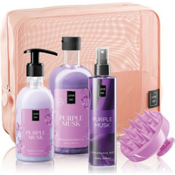 Lavish Care Purple Body Musk Shower Gel 500ml + Body Lotion 300ml + Body Mist 200ml + Brush Hair