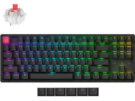 Keychron K8 V2 QMK Aluminium Hot Swappable Ασύρματο Μηχανικό Gaming Πληκτρολόγιο TenKeyLess με Keychron Super Red Διακόπτες RGB Black