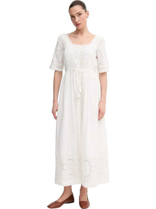 Pepe Jeans Eleanor Midi Καλοκαιρινό Καθημερινό Φόρεμα Λευκό PL953700-808