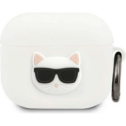 Karl Lagerfeld Choupette Θήκη Σιλικόνης με Γάντζο για Apple AirPods 3 Λευκή