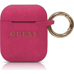 Guess Glitter Θήκη Σιλικόνης με Γάντζο για Apple AirPods 1 / 2 Φούξια