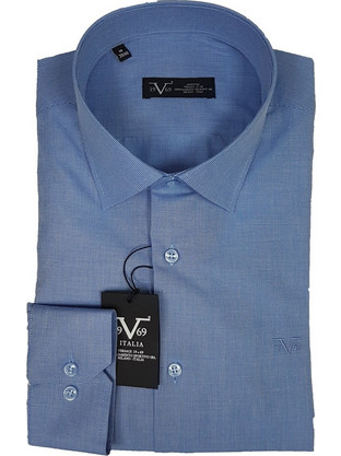 Versace Ανδρικό Πουκάμισο Βαμβακερό Μακρυμάνικο Slim Fit Μπλε 11.34