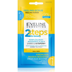 Eveline Cosmetics 2 Steps To Beauty Κρεμώδης Μάσκα Προσώπου για Ενυδάτωση & Λάμψη με Άνθρακα & Υαλουρονικό 2x4ml