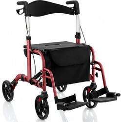 Costway Ελαφρύς Αναδιπλούμενος Rollator με Κάθισμα Κόκκινο JH10012RE