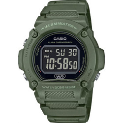 Casio Ψηφιακό Ανδρικό Ρολόι Χρονογράφος με Χακί Καουτσούκ Λουράκι W-219HC-3BVDF