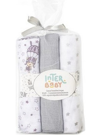 Interbaby Paracaidista Πάνες Αγκαλιάς από Μουσελίνα Λευκές Γκρι 80x80cm 3τμχ