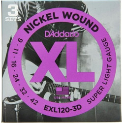 D'Addario EXL120-3D Σετ 6 Χορδές Ηλεκτρικής Κιθάρας Nickel Plated Steel 9-42" Light Tension 3τμχ