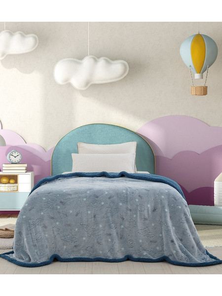 Palamaiki Παιδική Κουβέρτα Fleece Διάστημα Φωσφοριζέ 160x220 Μπλε
