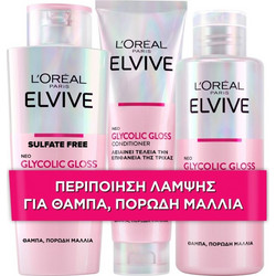L'Oreal Paris Elvive Glycolic Gloss Σετ Περιποίησης Μαλλιών Conditioner 150ml + Μάσκα 200ml + Σαμπουάν 200ml