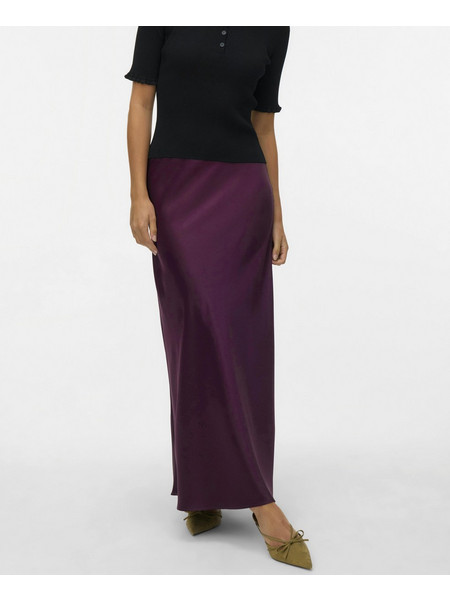 Vero Moda Μακριά Φούστα Σατέν Ψηλόμεση Μπορντό 10334592