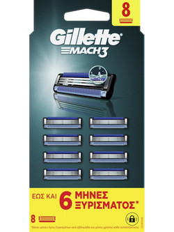 Gillette Mach 3 Replacement Ανταλλακτικά Ξυραφάκια με 3 Λεπίδες & Λιπαντική Ταινία 8τμχ