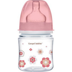 Canpol Βabies Easy Start Πλαστικό Μπιμπερό με Θηλή Σιλικόνης κατά των Κολικών 0+ Μηνών Flowers Transparent Pink 120ml