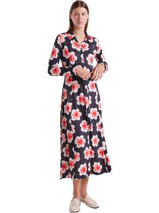 Compania Fantastica Midi Καθημερινό Φόρεμα Floral Σεμιζιέ Μεταξωτό Μαύρο CT53C/41012