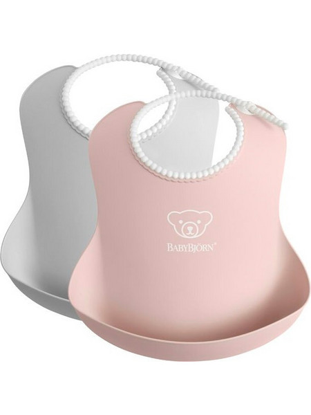 BabyBjorn Σετ Αδιάβροχες Σαλιάρες Πλαστικές με Κουμπί & Τσέπη 4m+ Ροζ Γκρι 2τμχ