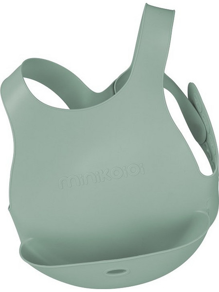 Minikoioi Flexi Αδιάβροχη Σαλιάρα Σιλικόνης με Κουμπί & Τσέπη 6m+ Πράσινο Mint