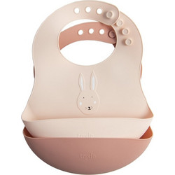 Trixie Mrs.Rabbit Σετ Αδιάβροχες Σαλιάρες Σιλικόνης με Κουμπί & Τσέπη 4m+ Ροζ Εκρού 2τμχ