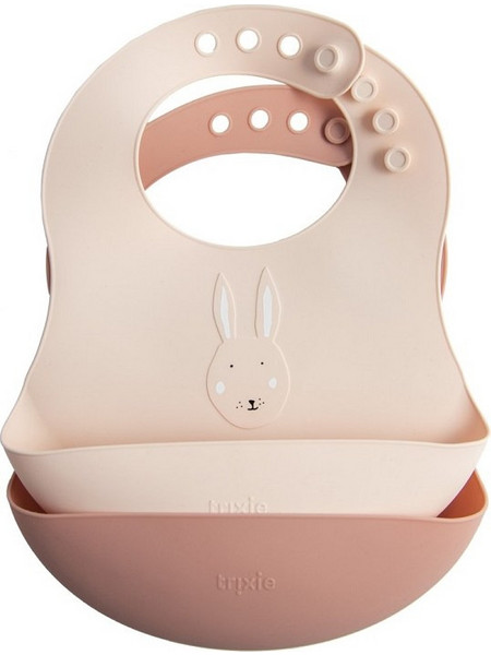 Trixie Mrs.Rabbit Σετ Αδιάβροχες Σαλιάρες Σιλικόνης με Κουμπί & Τσέπη 4m+ Ροζ Εκρού 2τμχ