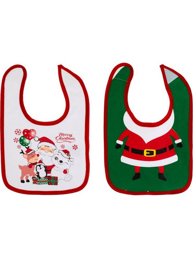 Santa Claus Σετ Σαλιάρες Υφασμάτινες με Αυτοκόλλητο Πράσινη Λευκή 2τμχ