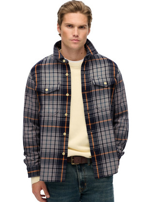 Superdry Ανδρικό Πουκάμισο Βαμβακερό Καρό Μακρυμάνικο Κανονική Γραμμή Navy Μπλε M4011018A-H7W