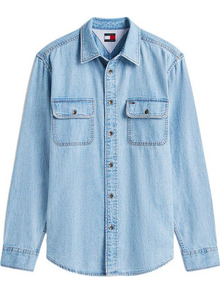 Tommy Jeans Ανδρικό Πουκάμισο Βαμβακερό Μακρυμάνικο Κανονική Γραμμή Μπλε DM0DM22304-1A5
