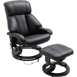 HOMCOM Πολυθρόνα Relax με Υποπόδιο Περιστρεφόμενη Ανακλινόμενη Δερματίνη Μαύρη 700-140BK