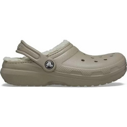 Crocs Classic Lined Clog Ανατομικές Χειμερινές Παιδικές Παντόφλες με Γούνα Καφέ Μπεζ 207009-2YB