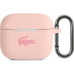 Lacoste Liquid Silicone Glossy Printing Logo Θήκη Σιλικόνης με Γάντζο για Apple AirPods 3 Ροζ