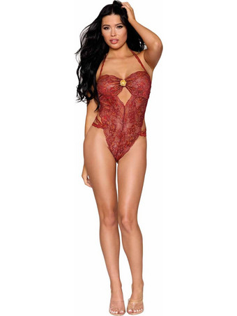 Dreamgirl Sexy Κορμάκι String See Through με Δαντέλα Μπορντό 13514