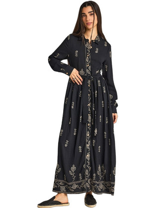 Funky Buddha Maxi Καθημερινό Φόρεμα Σεμιζιέ Μεταξωτό Μαύρο FBL013-119-13